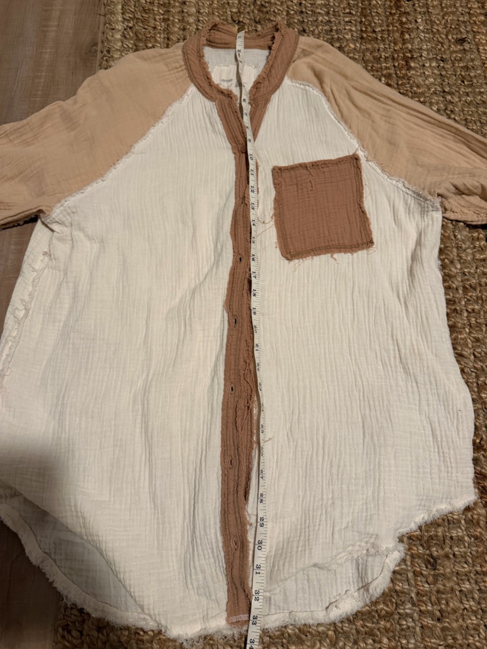 Aerie Lightweight Two-Tone Gauze Button-Up Oversized Shirt - Cream & Dusty Rose - Picture 5 of 5